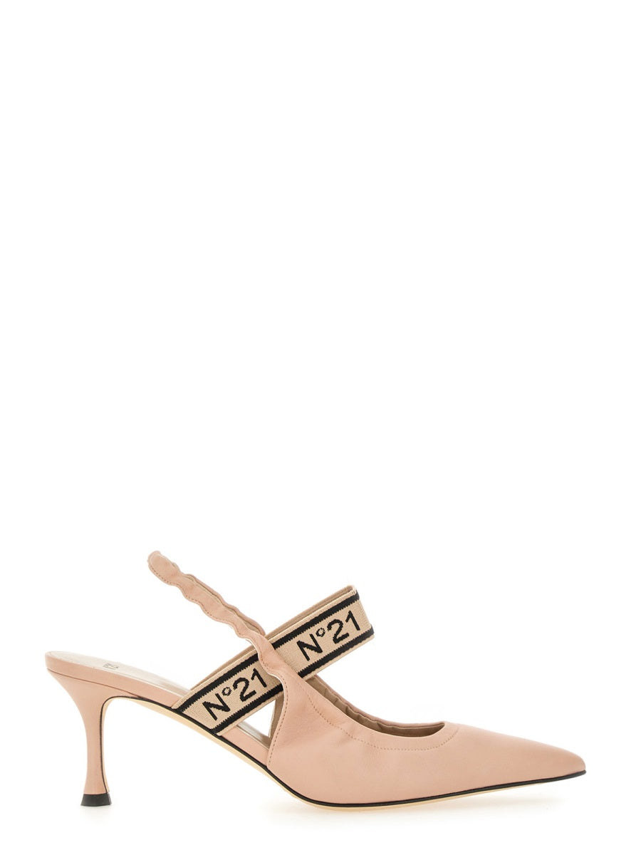 Slingback With Logo Nude Leather Shoe