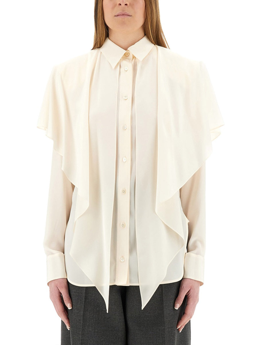Semi-Transparent Shirt With Layered Panel Ivory Silk
