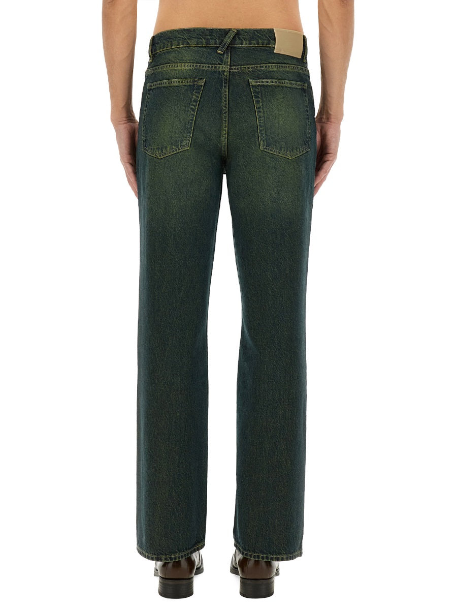 Straight Leg Jeans Green Cotton
