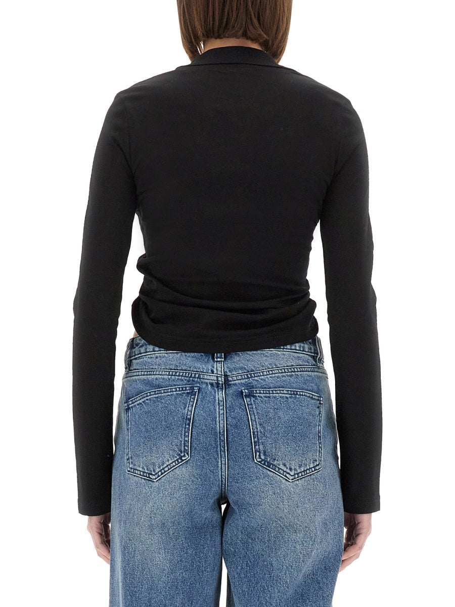 Cropped Polo Shirt Twist Black Cotton