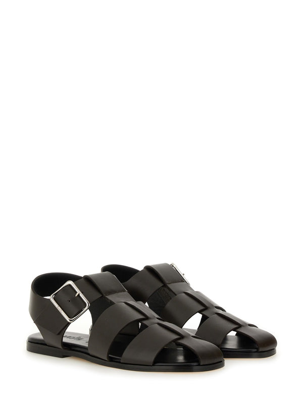 Sandalo Whit Dark Brown Calf Leather Sandal