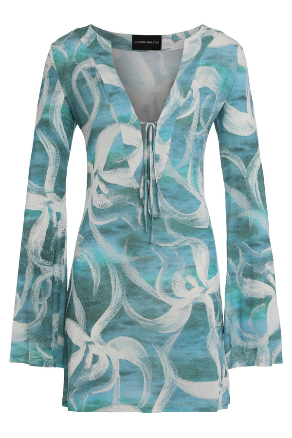 Viscose Dress With Front Bow Light Blue