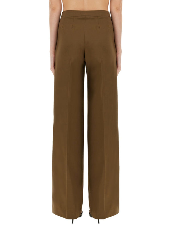 Wide Fit Pants Brown Wool Trousers