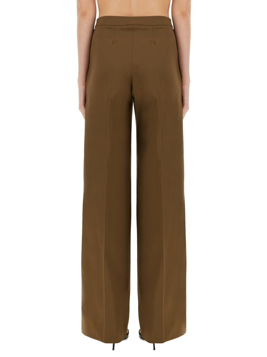 Wide Fit Pants Brown Wool Trousers