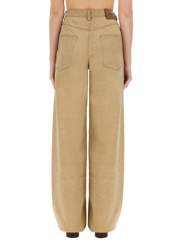 Wide-Leg Wool Blend Trousers Beige