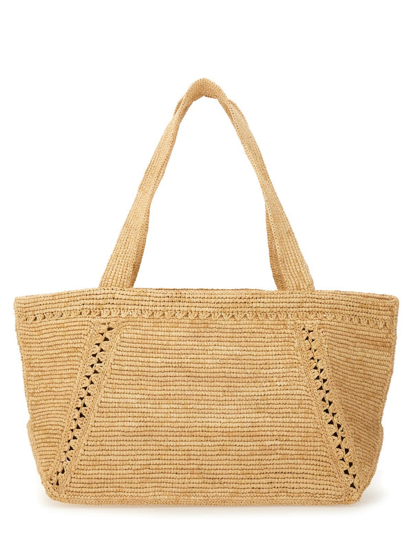 Large Trapeze Tote Bag Beige Raphia Handbags