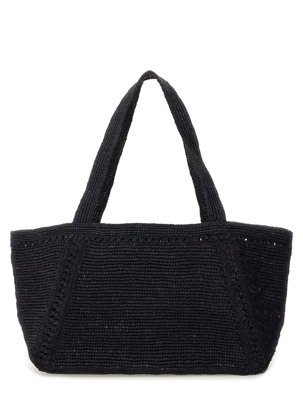 Large Trapeze Tote Bag Blue Raphia Handbags