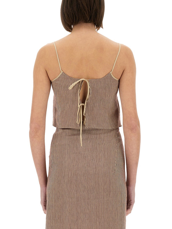 Micro Stripe Top With Laces Bordeaux Linen Tops