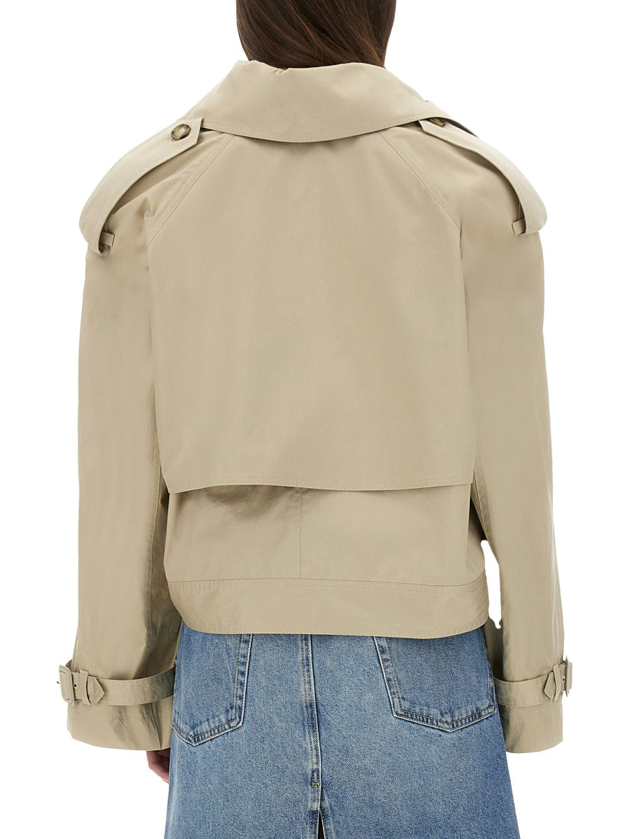 Belted Short Trench Coat Beige Polyester & Raincoats