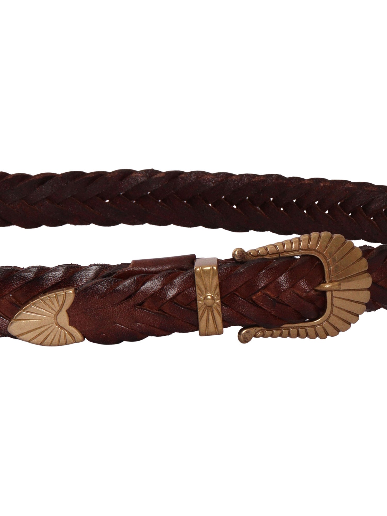 Garment-dyed braided belt Brown Leather