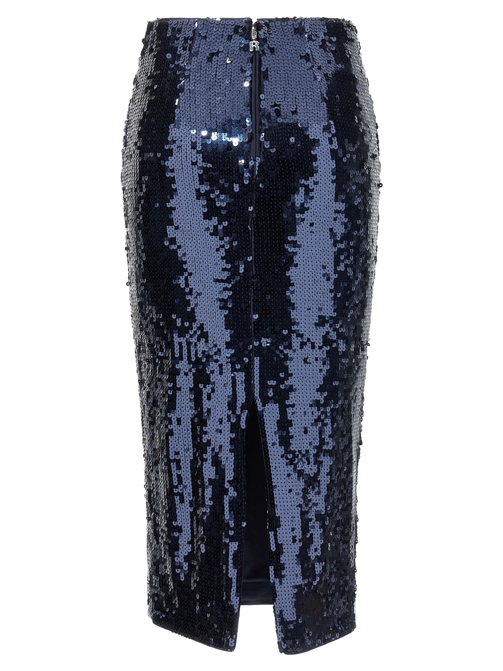 Sequin Pencil Skirt Blue Polyester