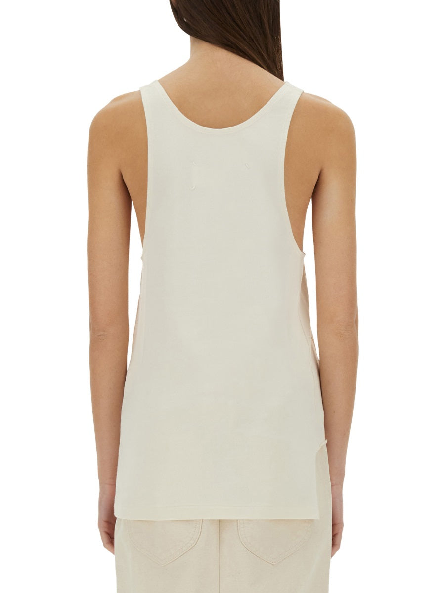 Logo Print Tank Top Beige Viscose