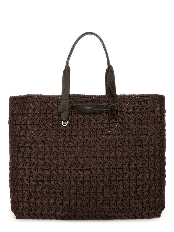Woven Mesh Shopping Bag Brown Viscose Leather Handbags