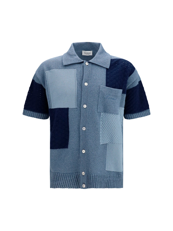Short-Sleeve Cardigan Denim Blue Blue/blue Cotton Shirt