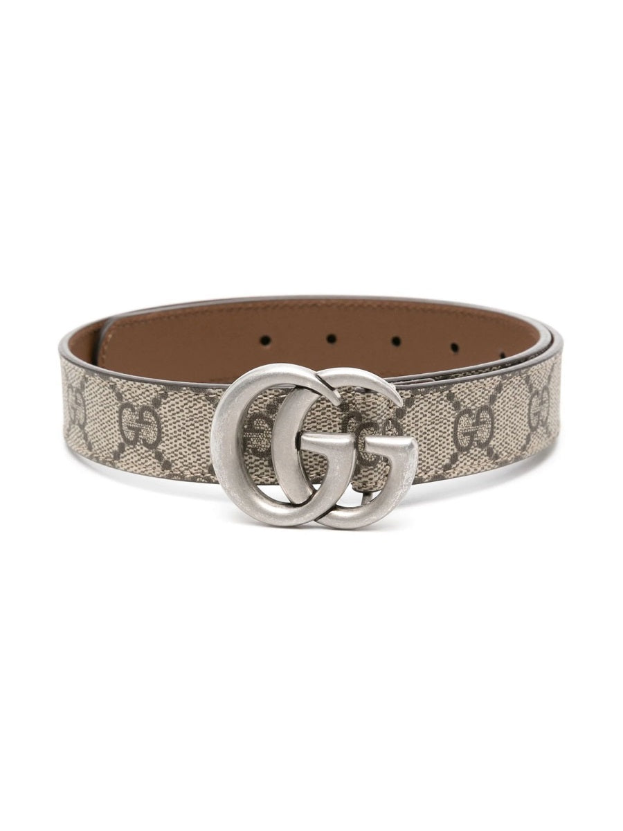 Belt With Logo Buckle Beige Canvas Polyurethane