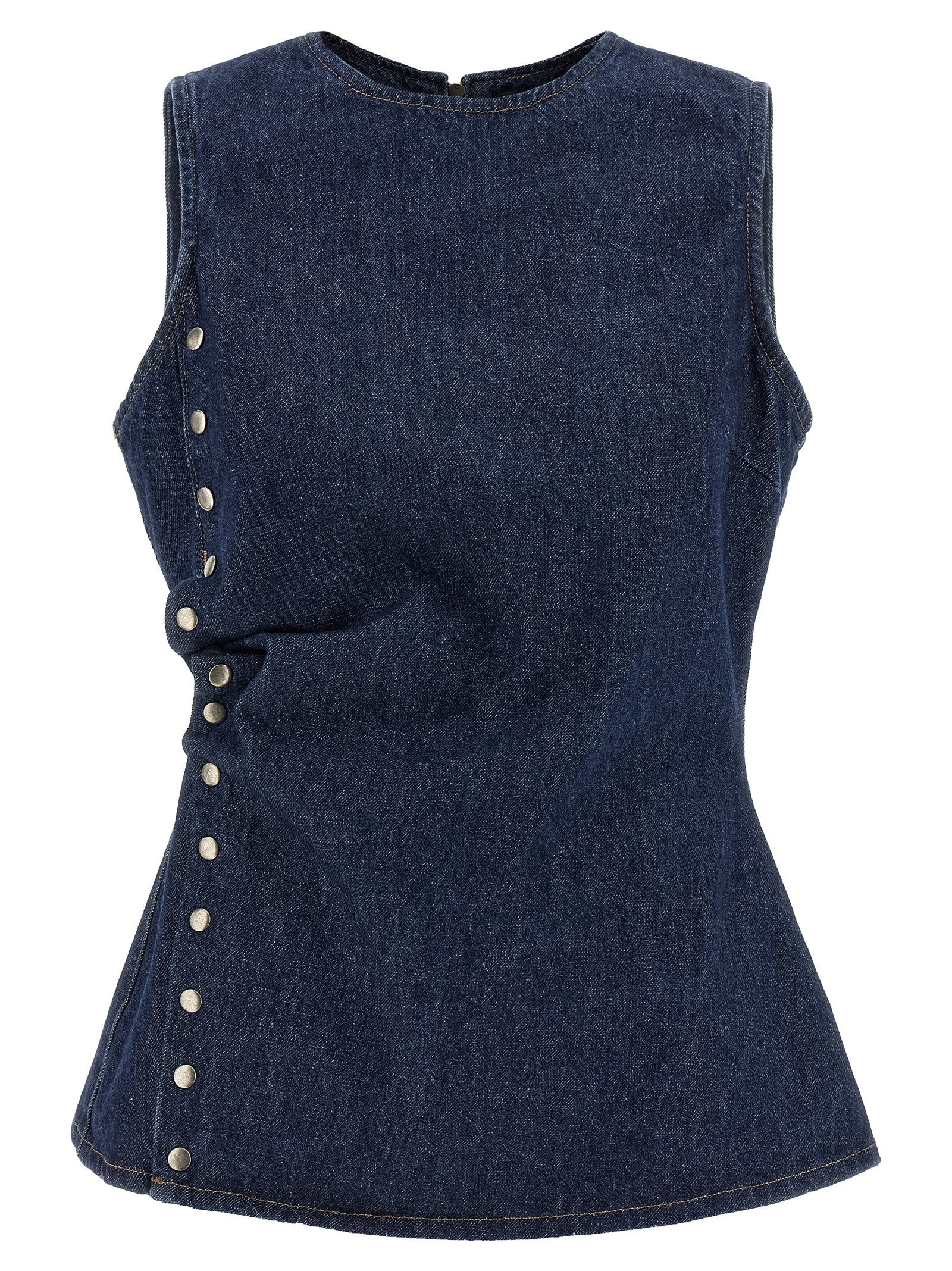 Denim Buttoned Top Blue Cotton Tops