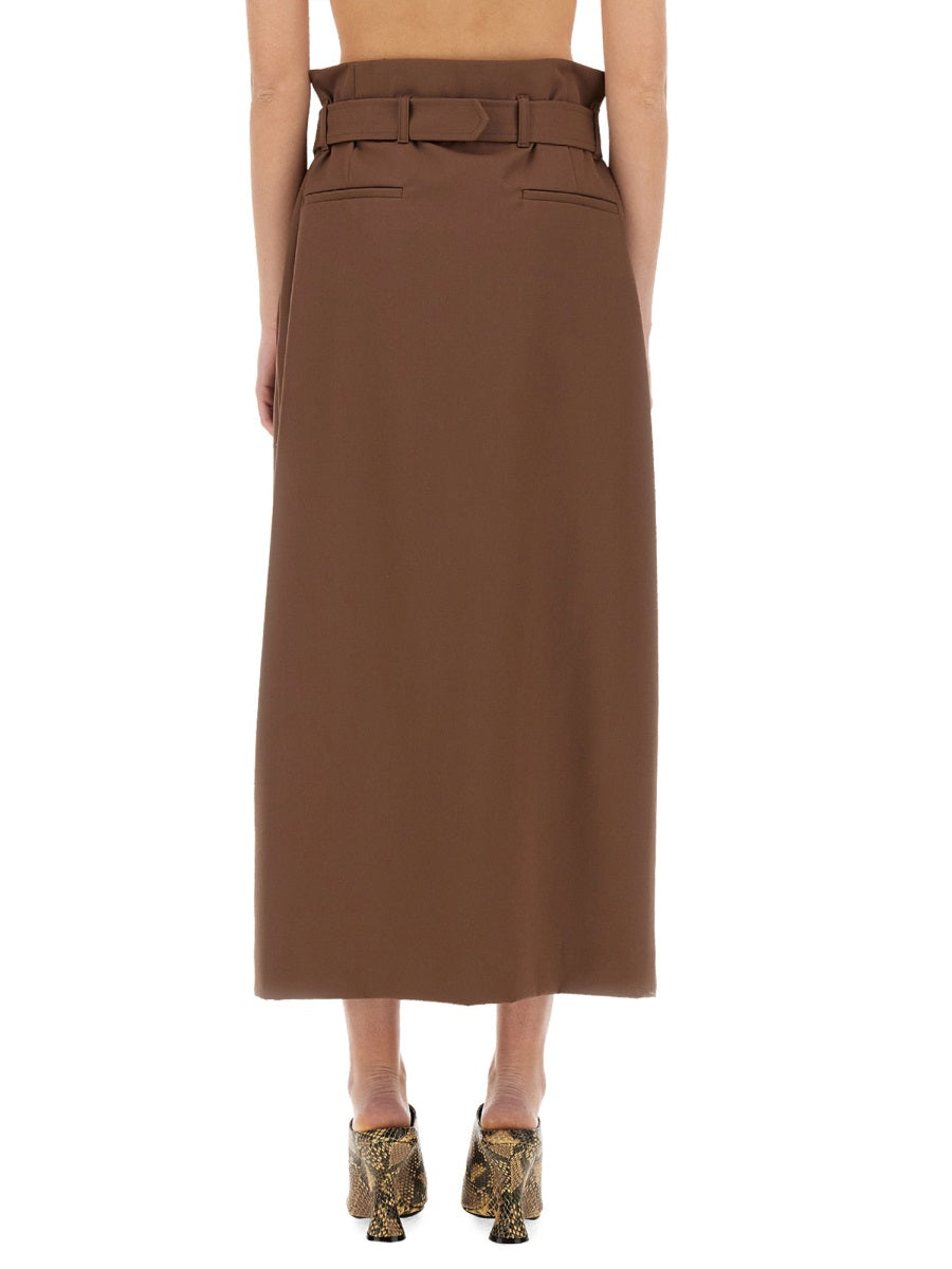 Wool Skirt With Belt Brown
