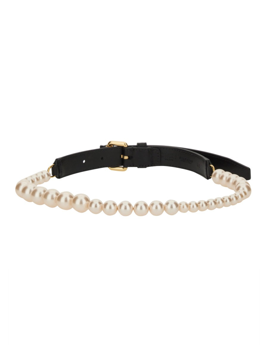 Belt With Pearls Black Polyamide