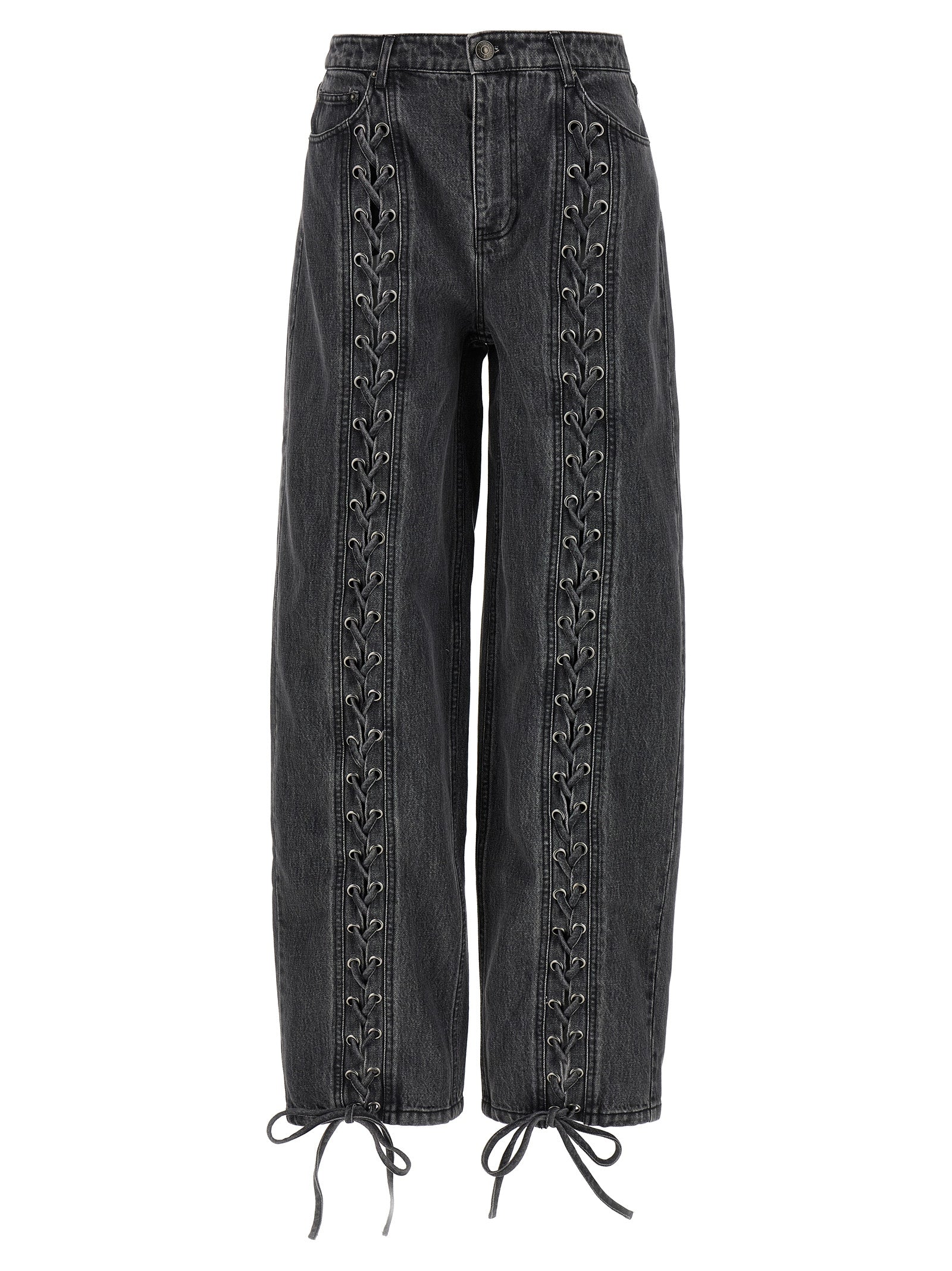 Denim Laced Leg Jeans Gray Cotton