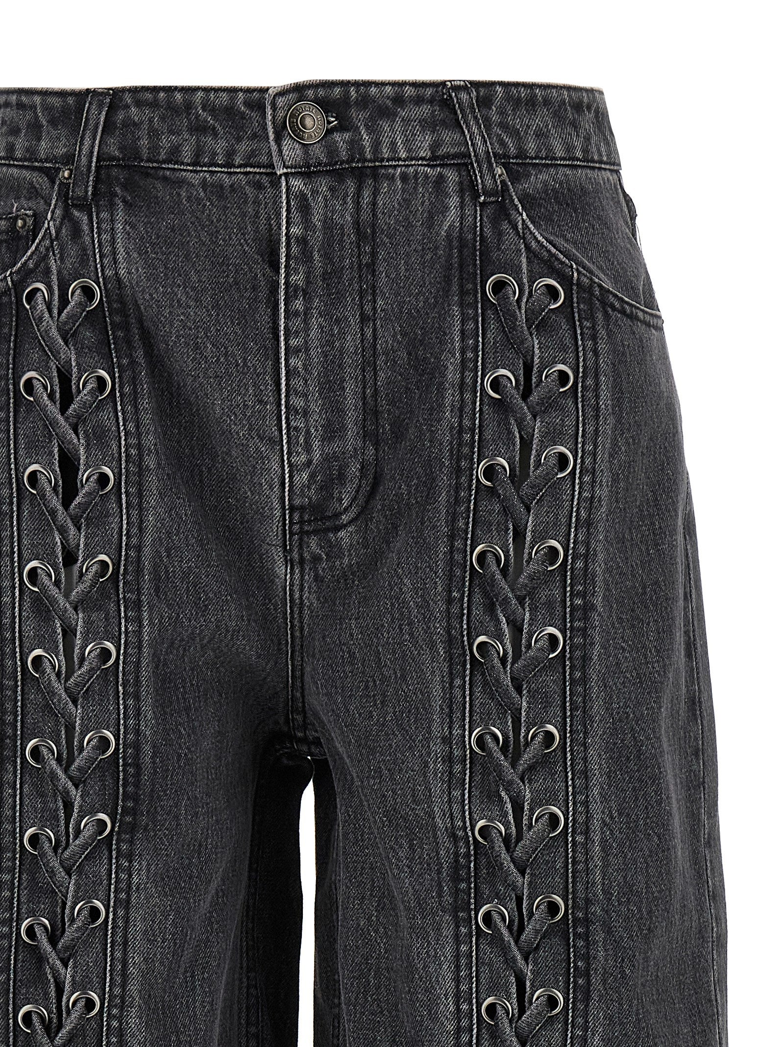 Denim Laced Leg Jeans Gray Cotton