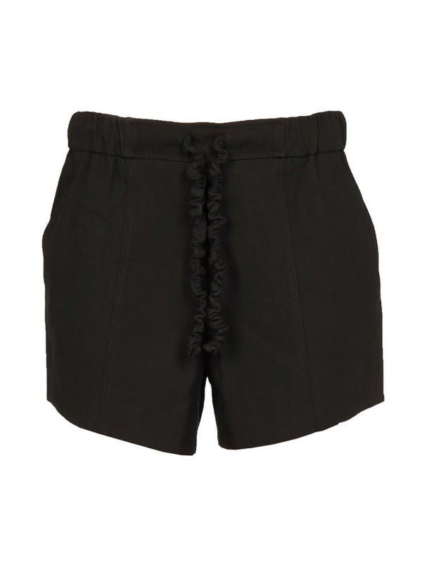 Ruffled Elastic Waistband Shorts Black Organic Cotton