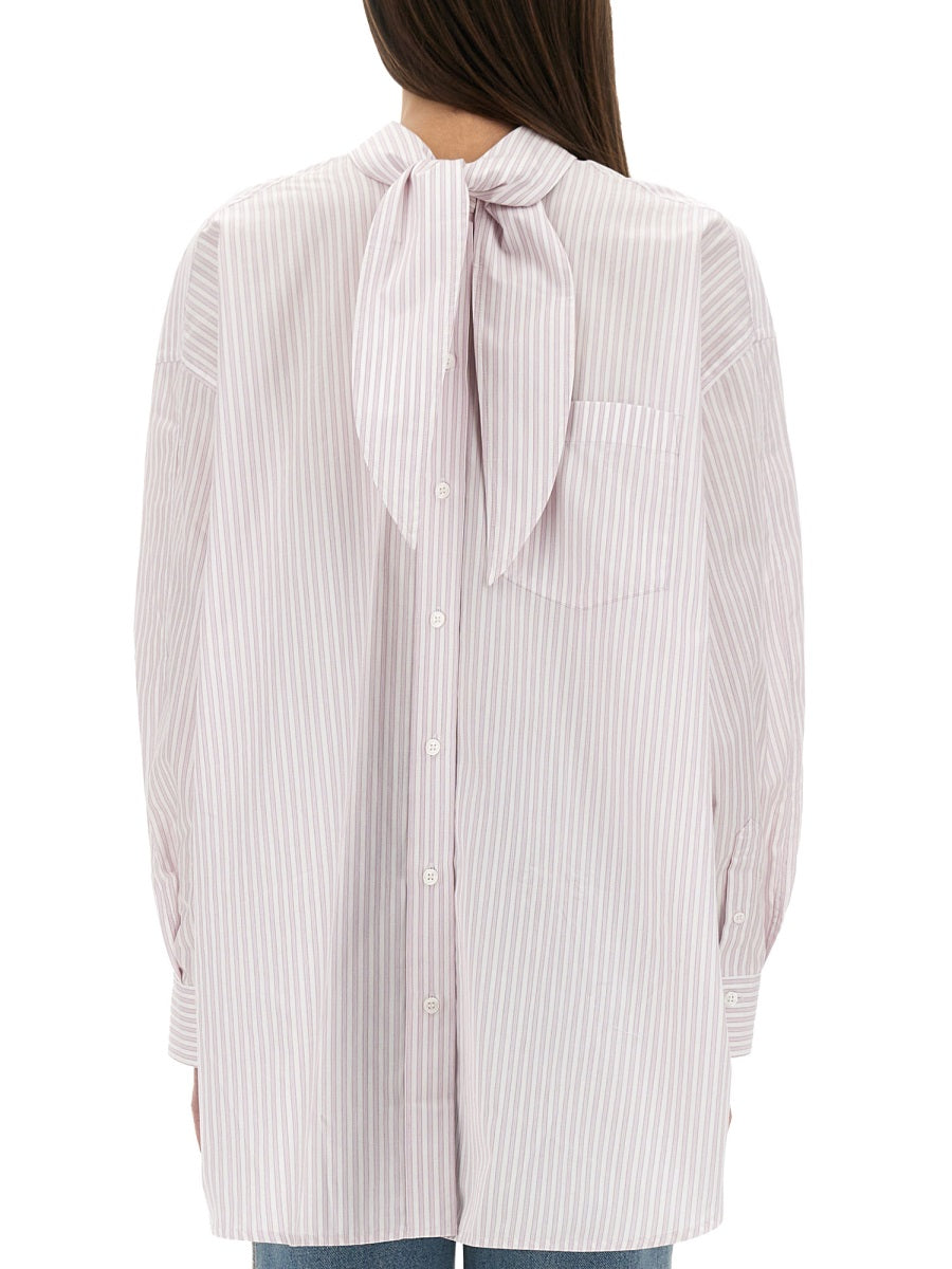 Blouse With Knotted Collar Pink Cotton Shirt