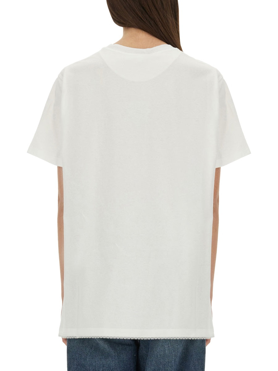 T-Shirt With Lace Insert White Dt: Polyester T-shirts