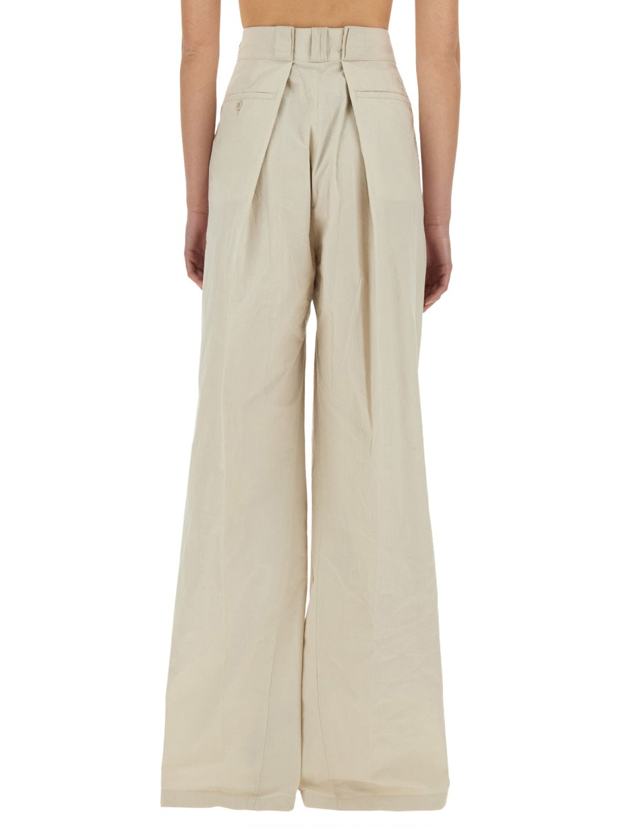 Pants With Pleats Ivory Cotton Polyamide Trousers