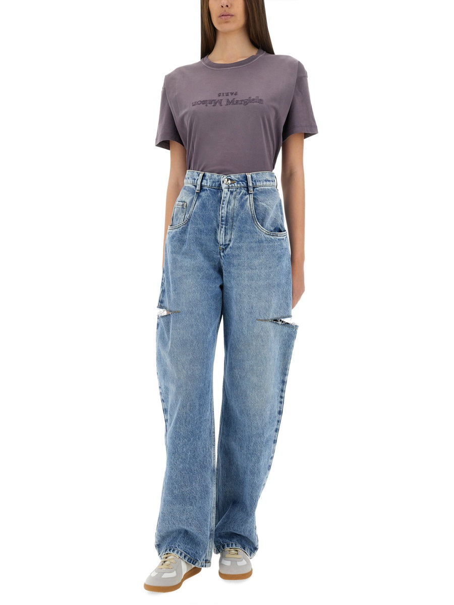 Jeans With Cut-Out Detail, Denim Blue Cotton Trousers