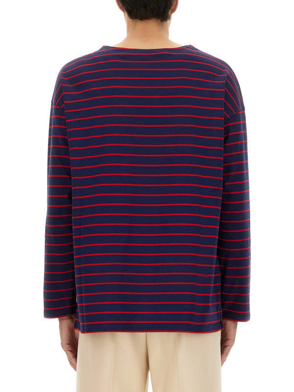 Long Sleeve T-Shirt With Chez Valentino Print Blue Cotton T-shirts