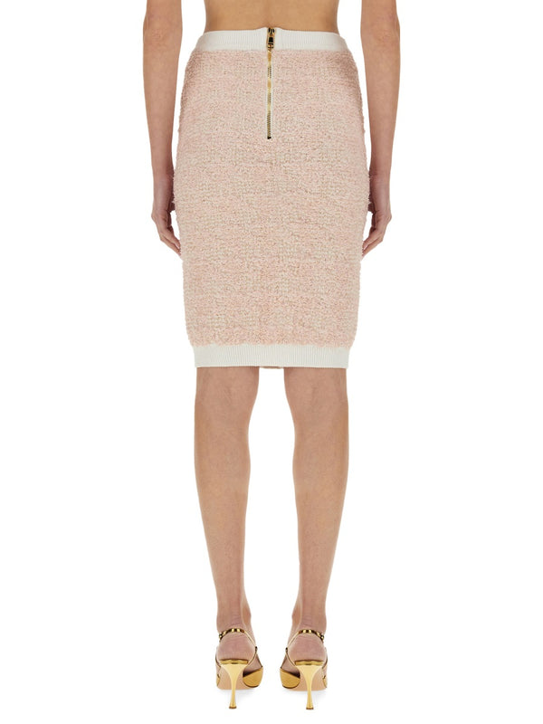 Tweed Midi Skirt Pink Polyamide