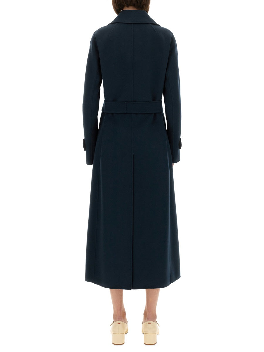 Double-Breasted Coat Sem Blue Virgin Wool Trench & Raincoats