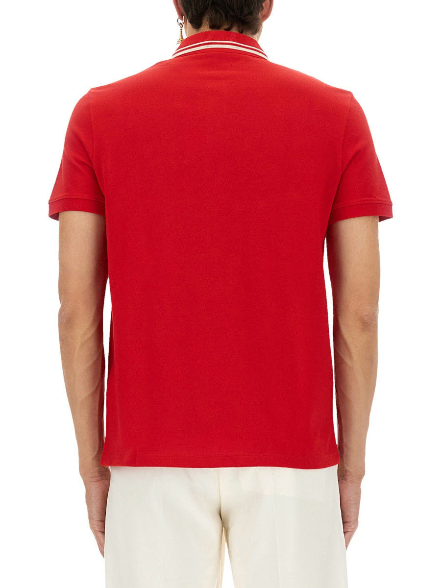 Polo Shirt With V-Logo Red Cotton
