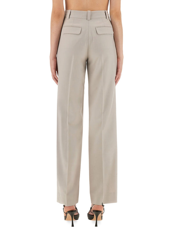 Classic Straight Leg Pants Beige Polyester Trousers