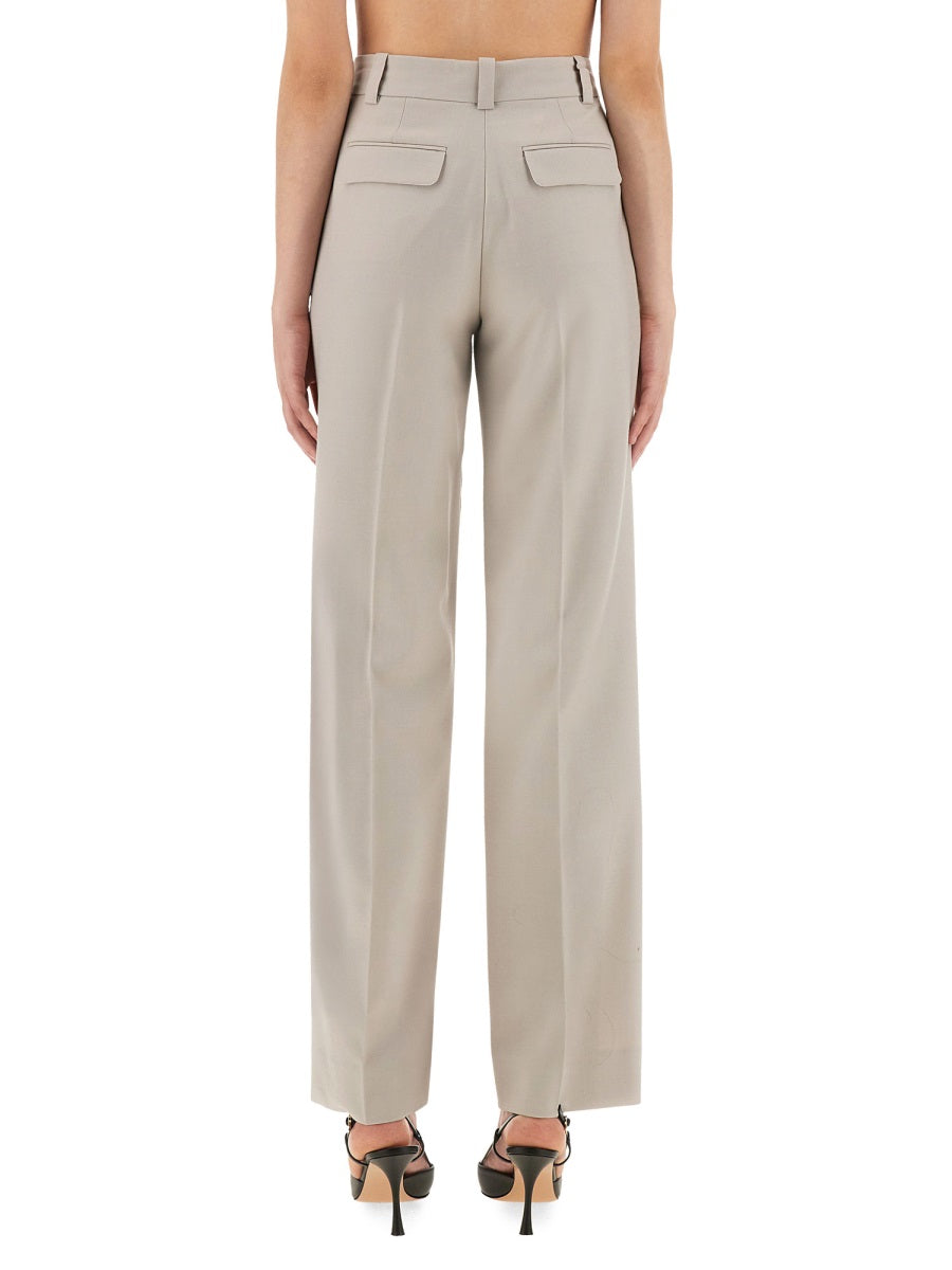 Classic Straight Leg Pants Beige Polyester Trousers