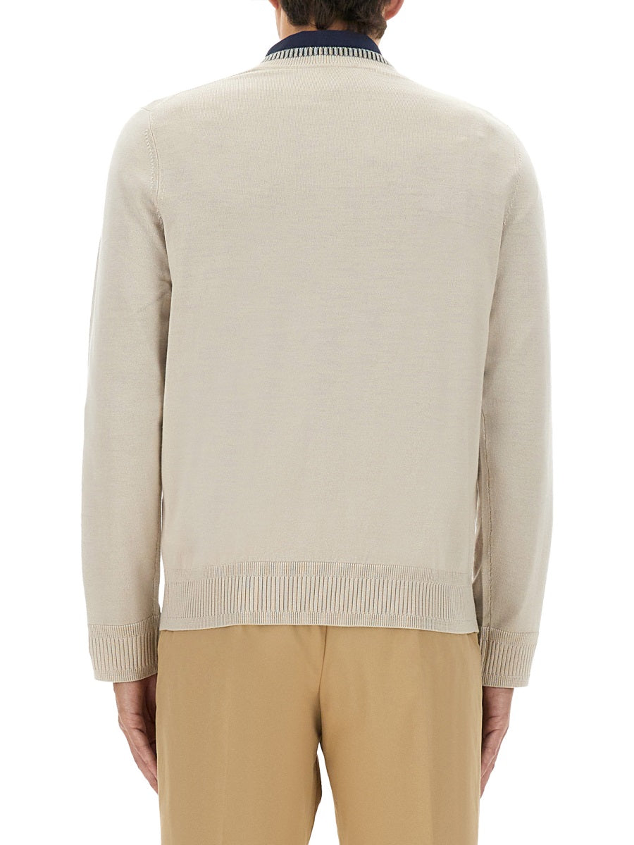 Shirt With Embroidered Logo White Merino Wool Jumpers