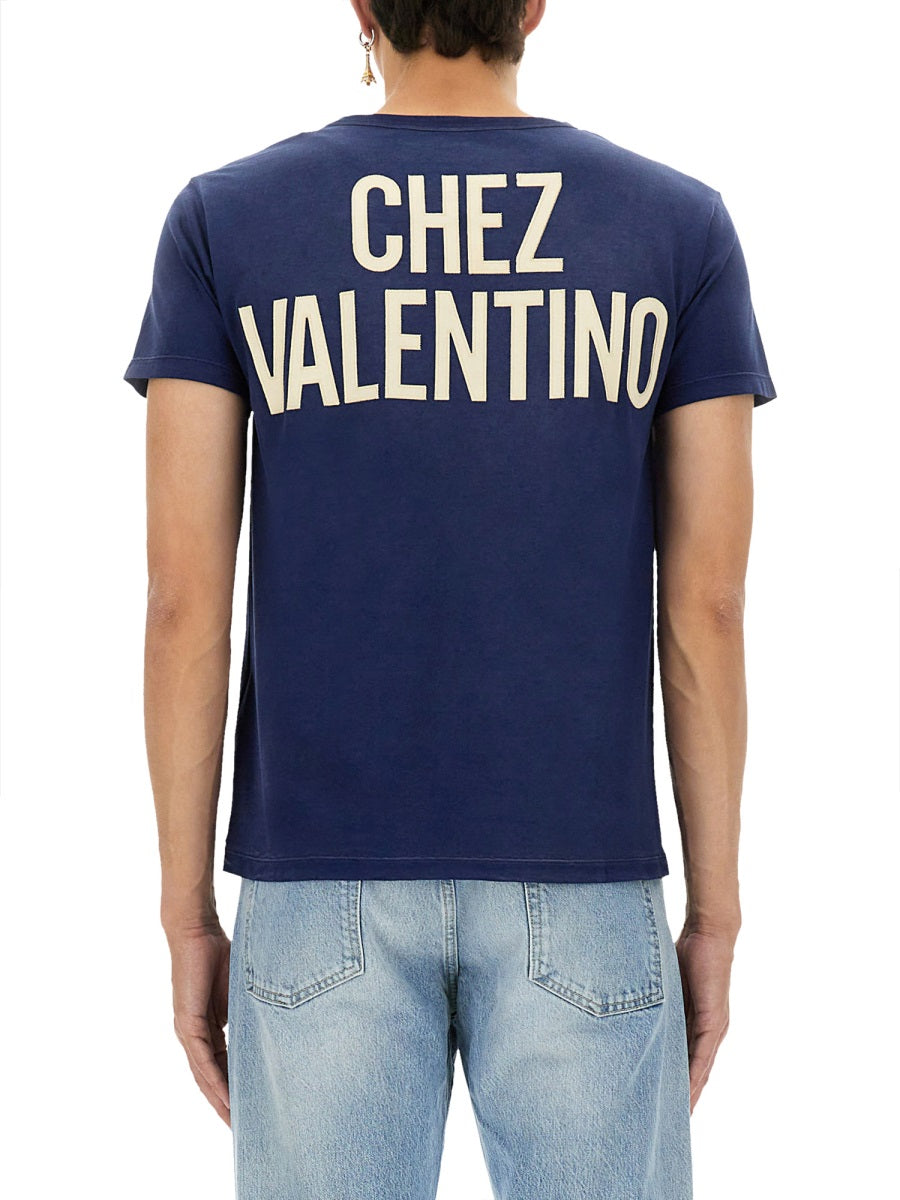 T-Shirt Print And Patch Blue Cotton T-shirts
