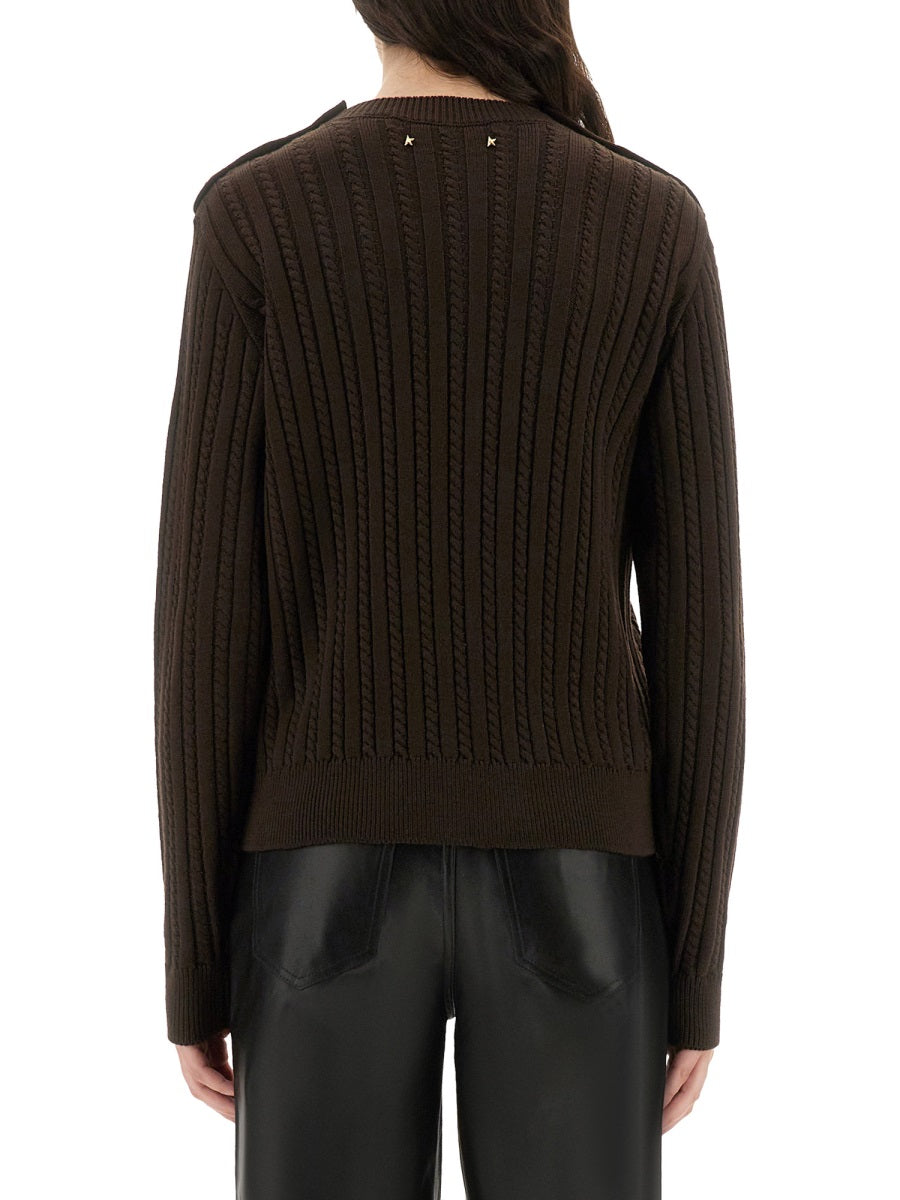 Wool Sweater With Button Detail Brown Virgin Wool; Polyamide Tops
