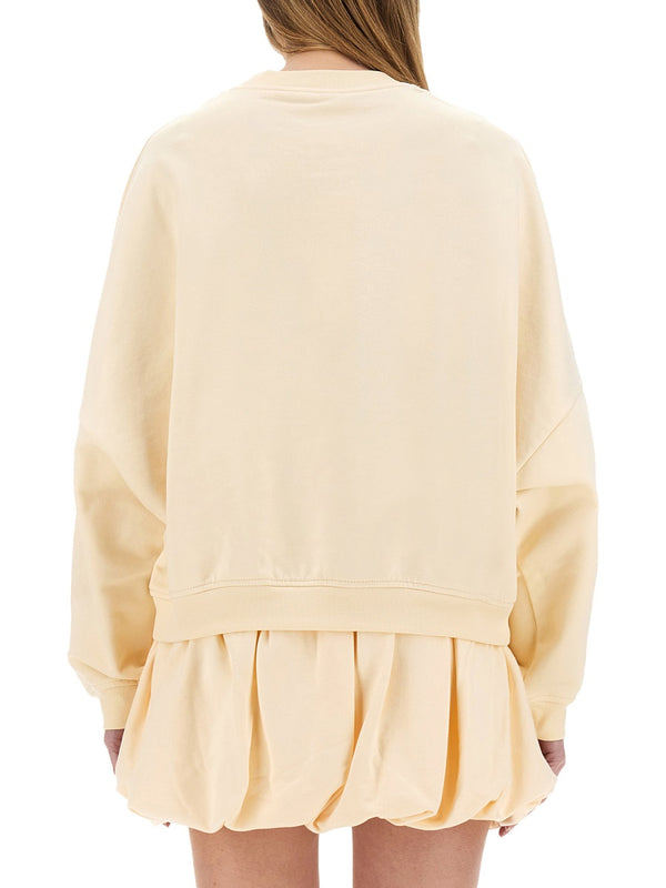 Cotton Sweatshirt With Print Ivory Knit Sweatshirts