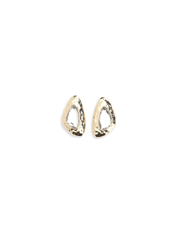 Hammered Crystal Earrings Gold Brass