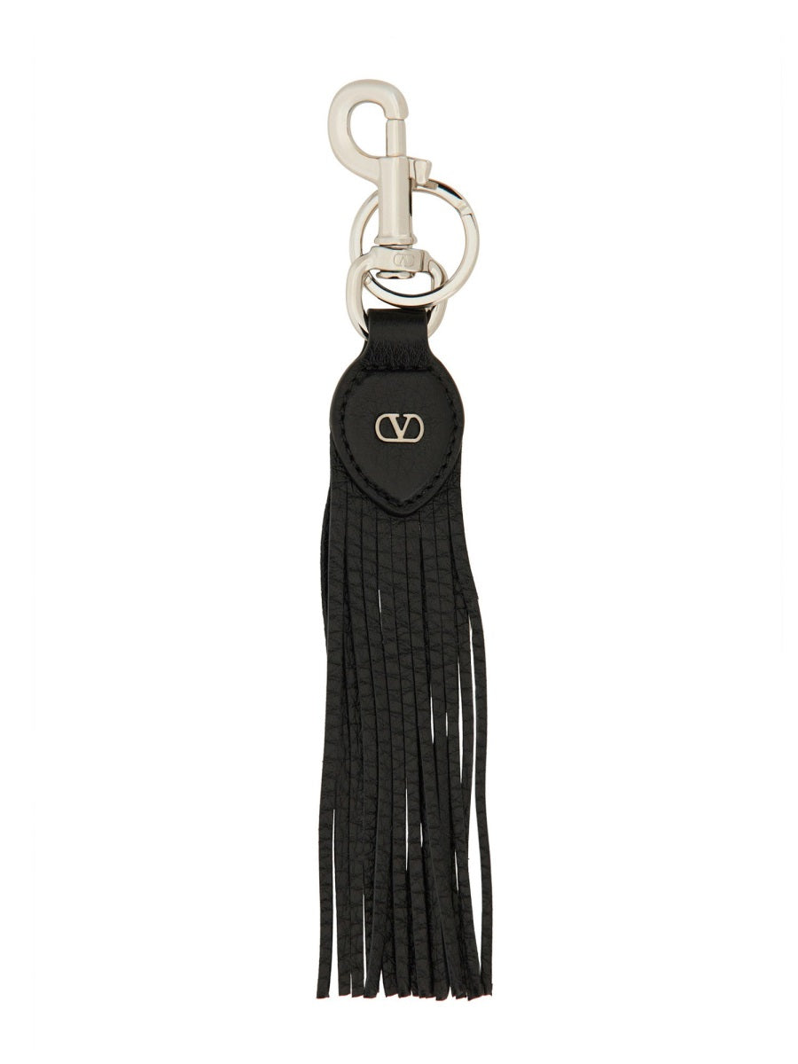 Vlogo Signature Keychain Black Leather Keyrings & Chains
