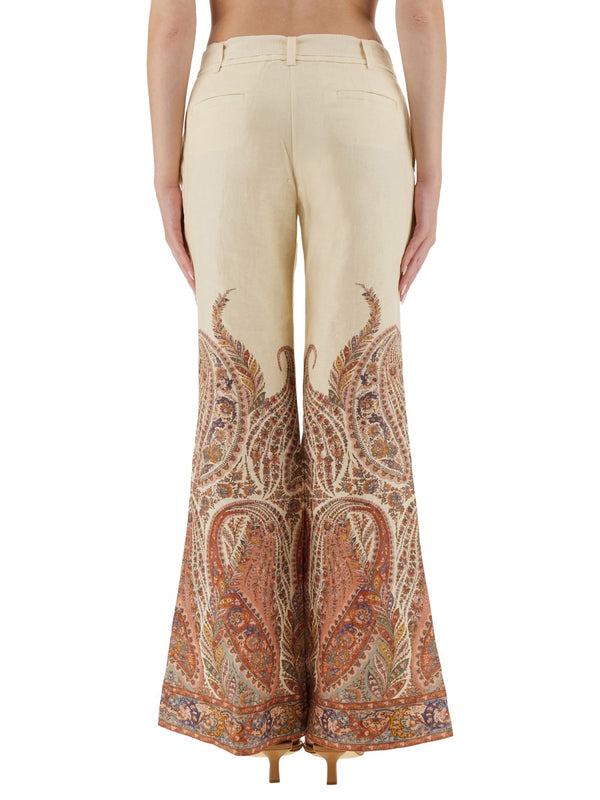 Flare Fit Linen Pants Beige Trousers