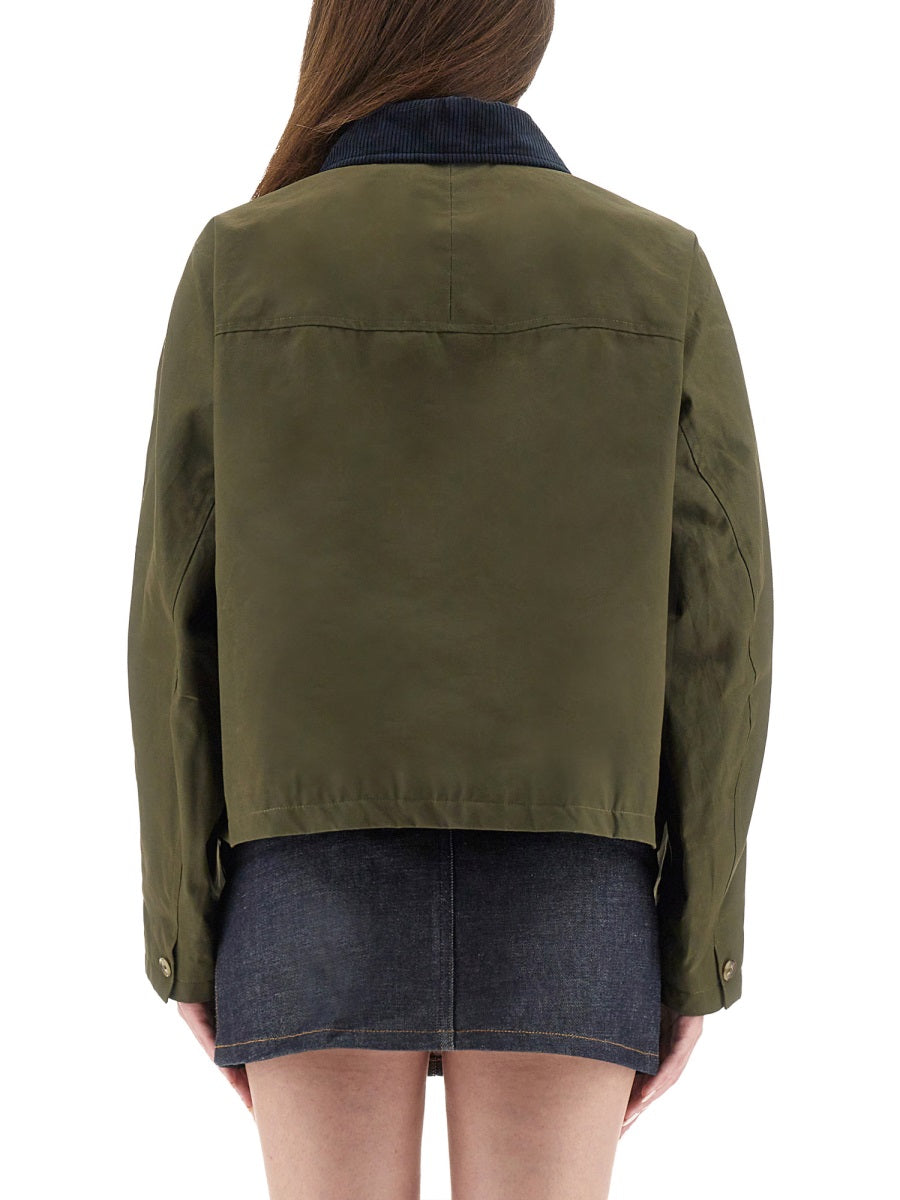 Cropped Boxy Cut Jacket Green Cotton