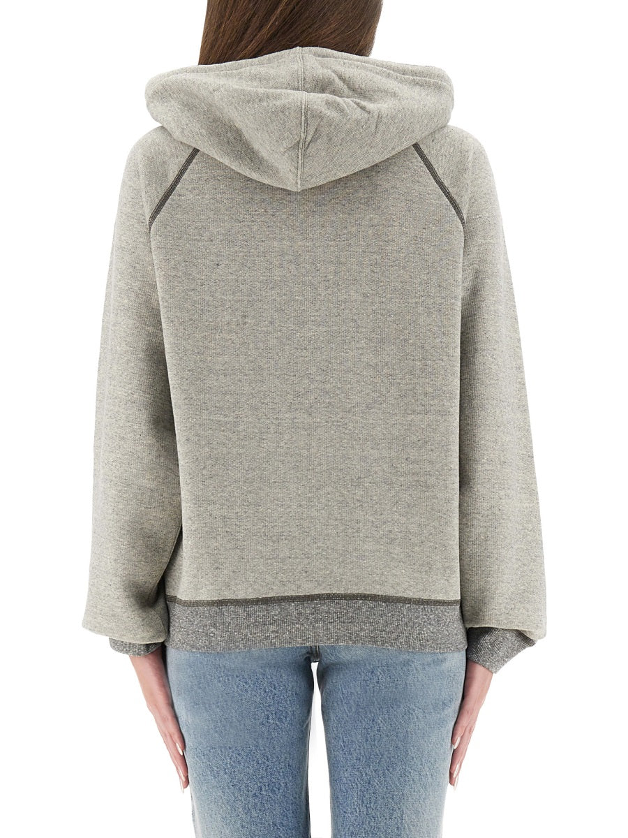 Oversized Logo Hoodie Grey Cotton Sweatshirts