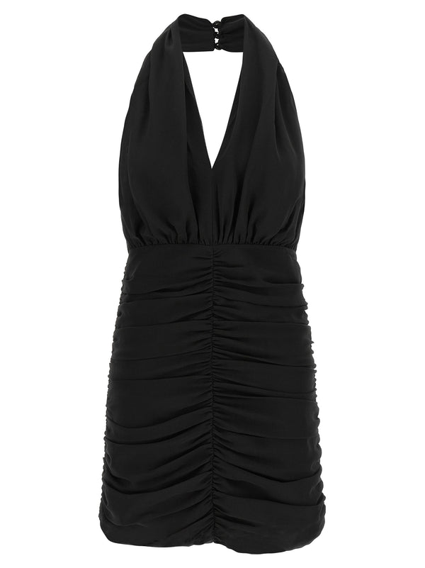 Rotate Birger Christensen Ruched Technical Fabric Dress — Black