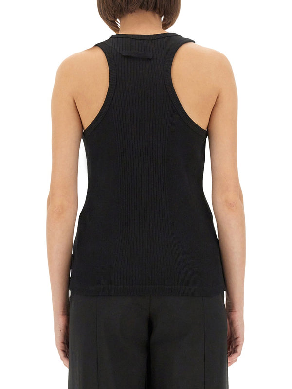 Tank Top With Piercing Black Cotton