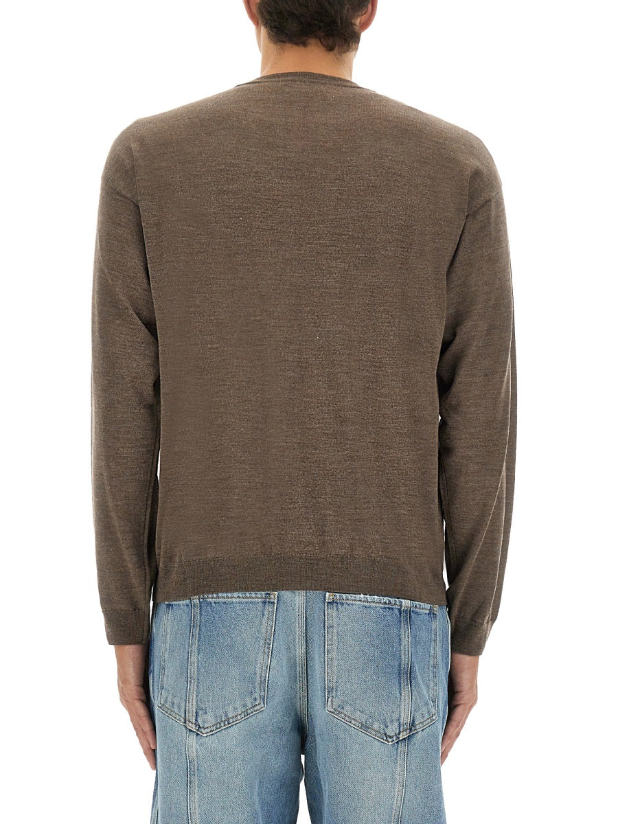 Wool And Silk Pullover Brown Virgin Jumpers