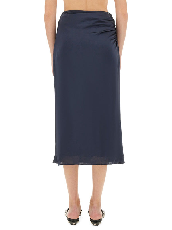 Draped Midi Skirt Blue Recycled Polyester