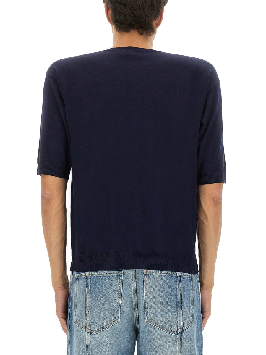 Wool And Silk Sweater Blue Virgin T-shirts
