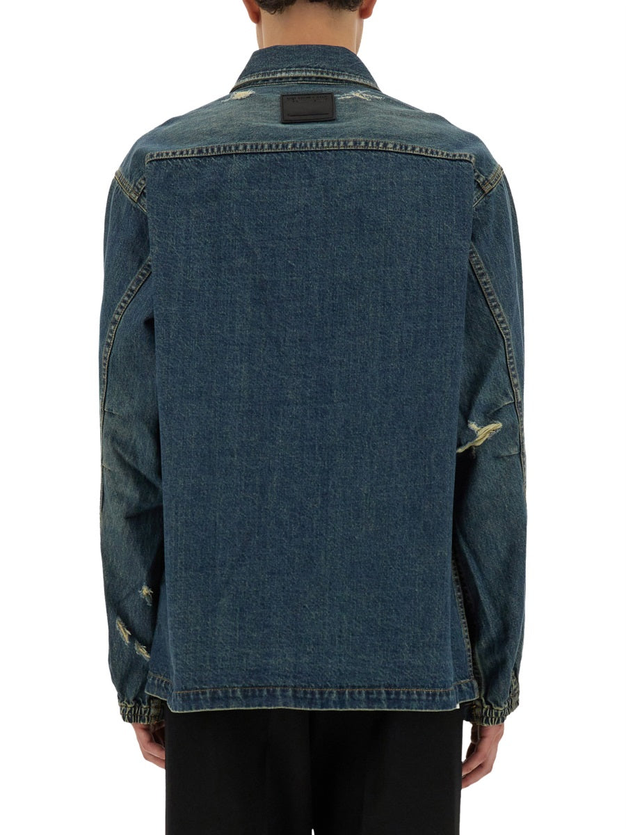 Denim Uniform Shirt Blue Cotton